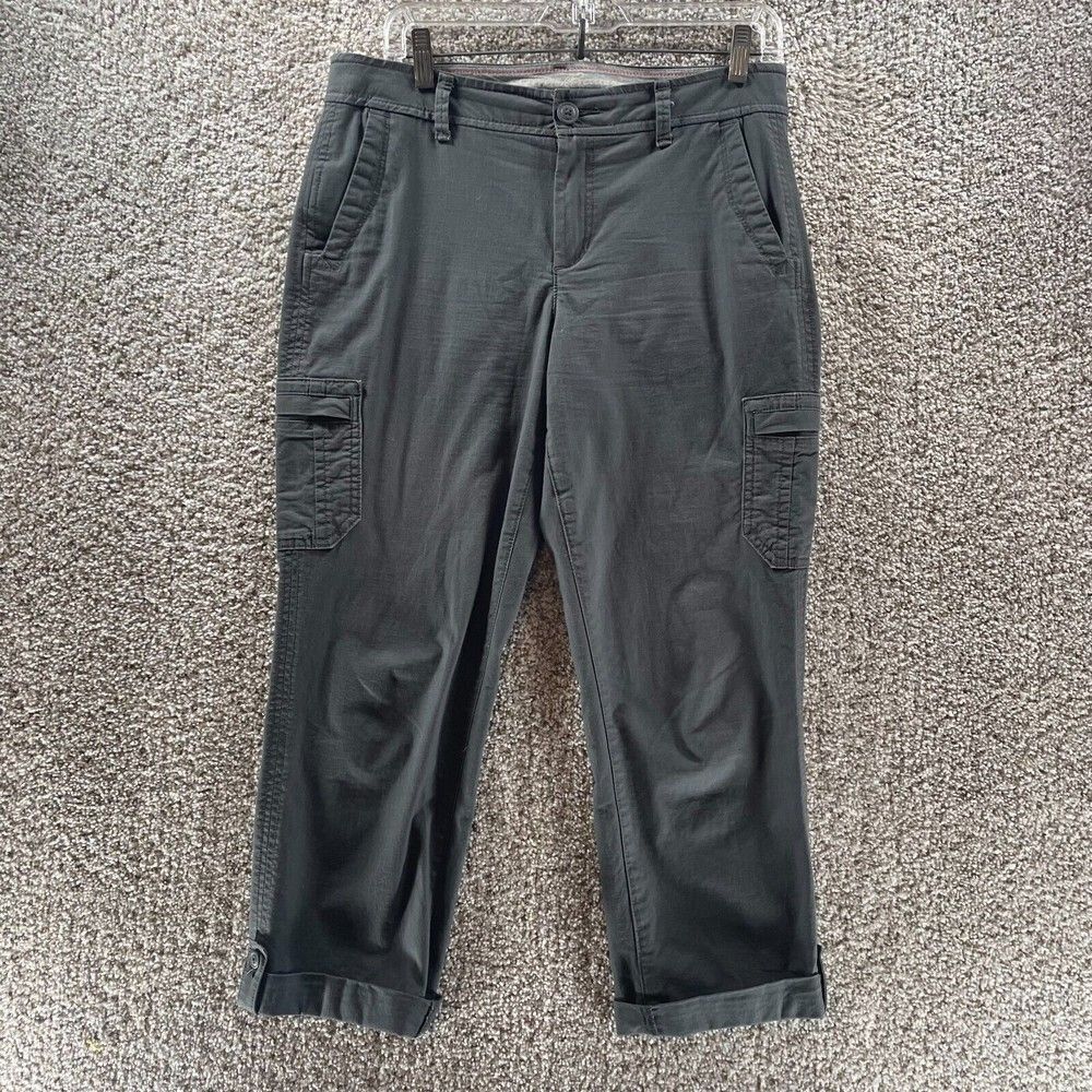 Eddie Bauer Pant Womens 6 Grey Slightly Curvy Crop Rip Stop Cotton Outdoors Logo